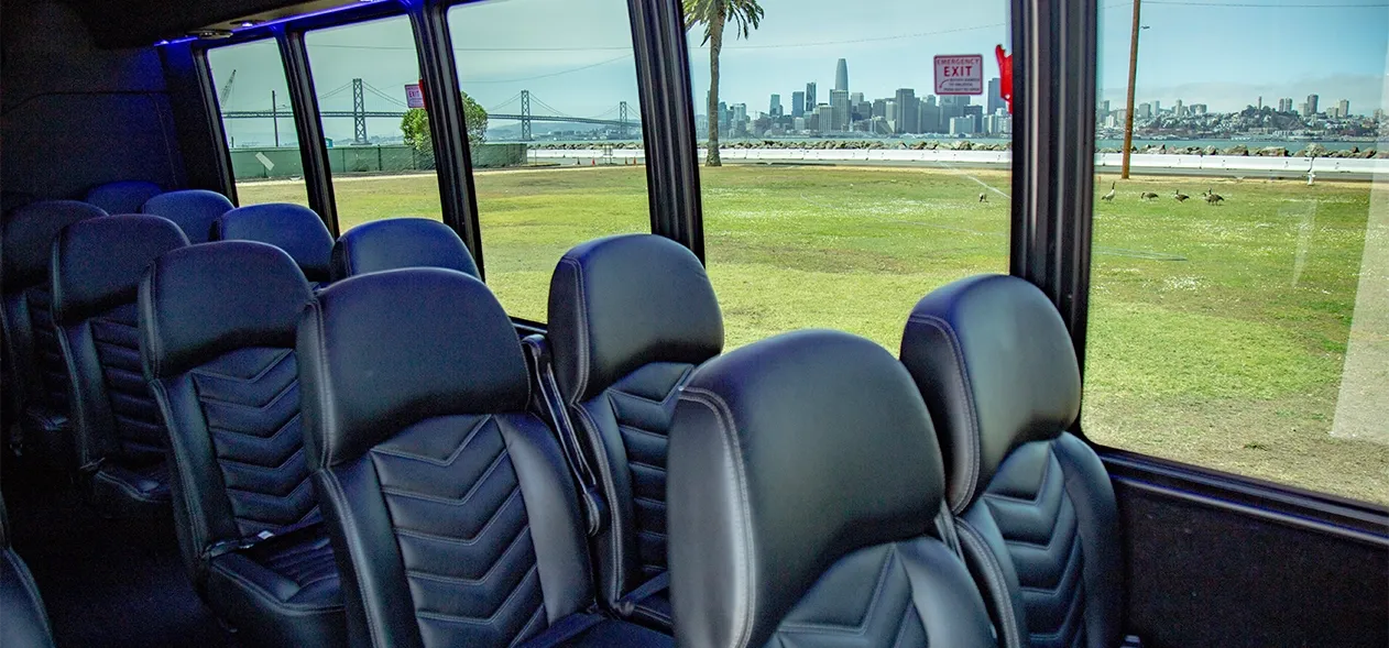 employee shuttle bus front left seating view